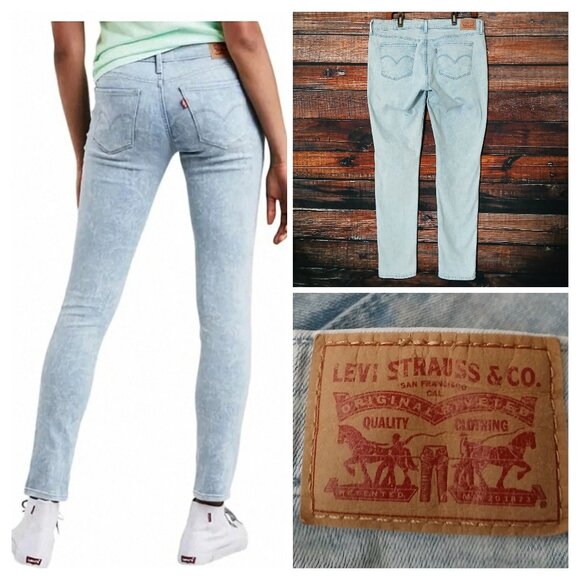 Levis Jeans 711 Skinny Size 33 Acid Wash Light Blue Denim Stretch Mid Rise - Picture 1 of 10